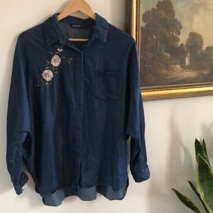 Zara Embroidered Chambray Poplin